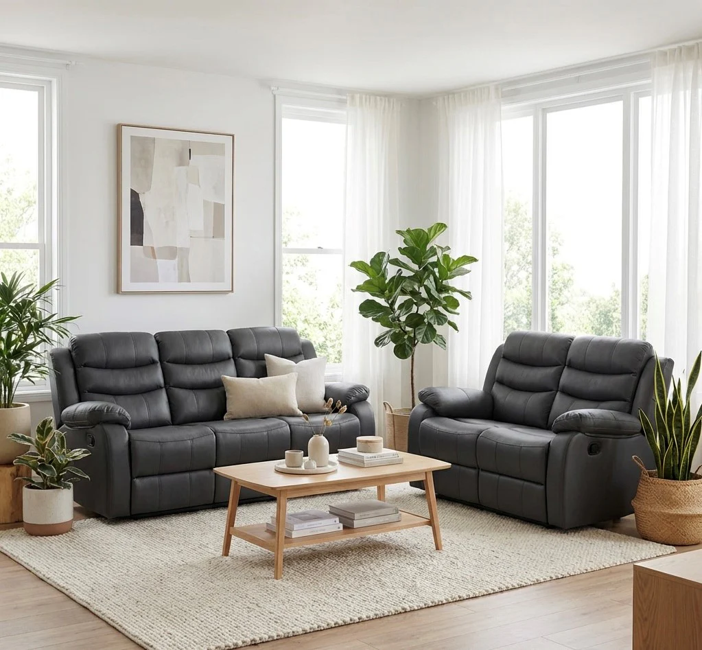 Roma grey 2 and 3 seater recliner sofa set